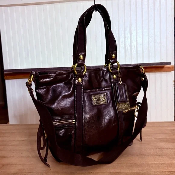 Coach Jet Black Liquid Patent Poppy Spotlight Shoulder Bag - Picture 2 of 13